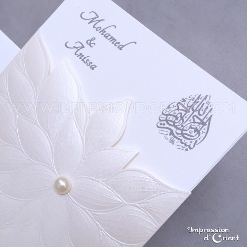 Faire-Part mariage - Motif floral et sa perle