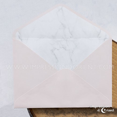 Echantillon - Faire part marbre enveloppe rose chic