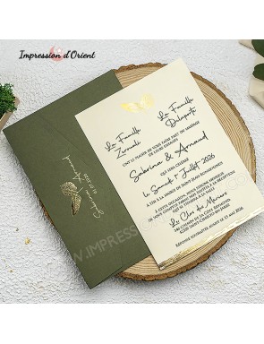 Échantillon OLIVIA - Mariage chic vert olive avec palme dorée